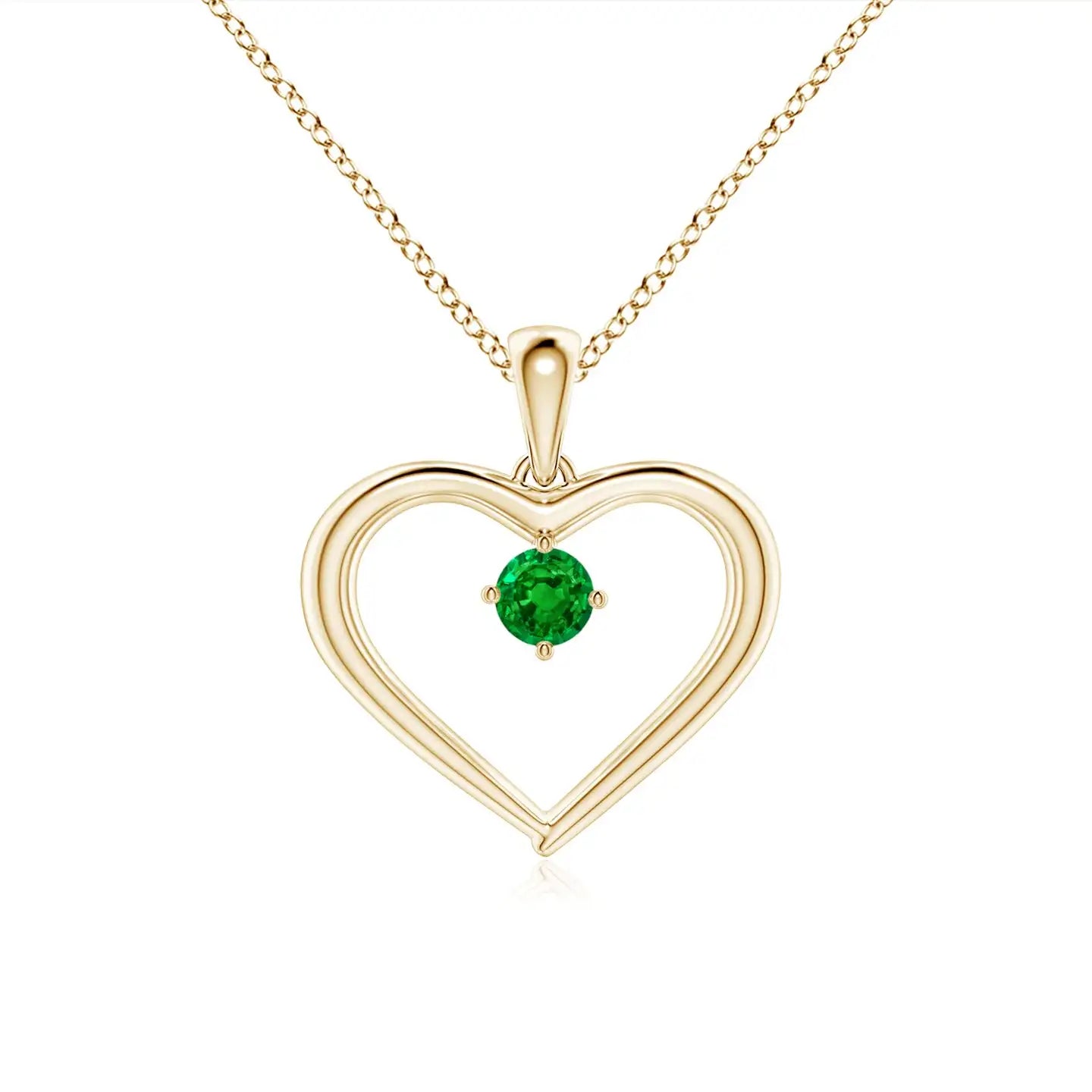 14K Solid Gold Natural Round Emerald Solitaire Open Heart Pendant Fine Jewellery Classic Anniversary Wedding Gift For Her 2026