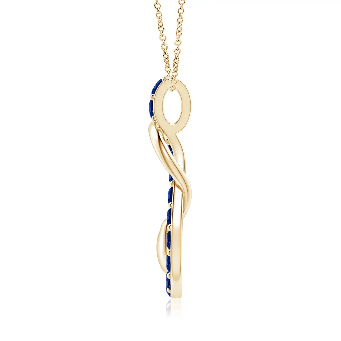 14K Gold Natural Round Cut Blue Sapphire Beaded Infinity Knot Pendant With Puffed Heart Beautiful Romantic Gift For Her Pendant