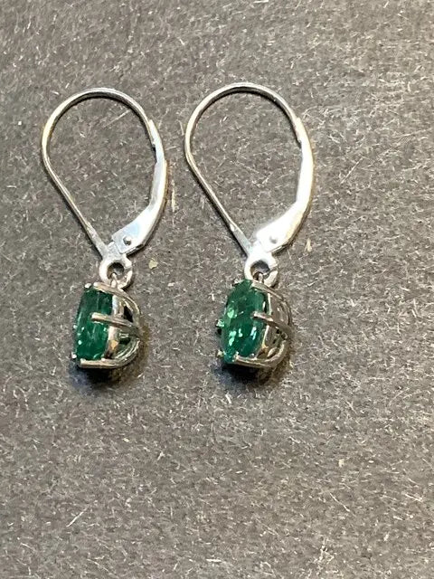 Oval Cut Emerald Drop Earrings in 14K White Gold, Minimalist Green Gemstone Dangle Earrings, Classic Fine Jewelry Gift for Her
