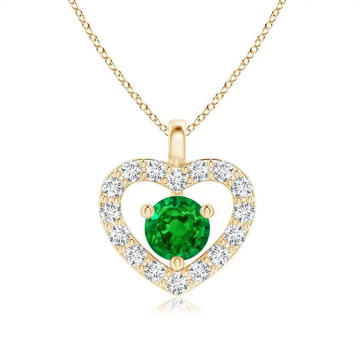 14K Solid Gold Natural Emerald Solitaire Open Heart Pendant With Diamonds Fine Jewellery May Birthstone Gift For Her 2026