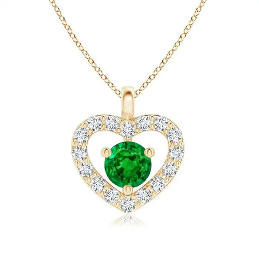 14K Solid Gold Natural Emerald Solitaire Open Heart Pendant With Diamonds Fine Jewellery May Birthstone Gift For Her 2026