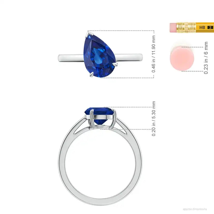 Angled Pear Blue Sapphire Curved Solitaire Engagement Ring Handmade Customized Fine Jewelry Wedding 14K Solid Gold