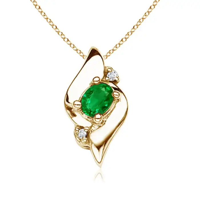 14K Solid Gold Natural Oval Emerald Shell Style Pendant With Diamond Classic Fine Jewellery Anniversary Gift For Her 2026