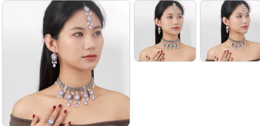 Fashion Necklace, Earrings, Ring & Forehead pendant 3 sets for £49/-