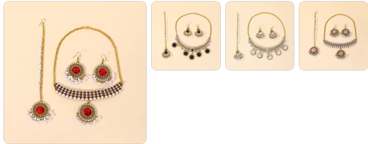Fashion Necklace, Earrings &  Forehead pendant 4 Sets for £49
