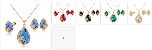 Crystal Drop & Malachite Necklace, Earrings & Ring SET — 5 Complete Sets for £39