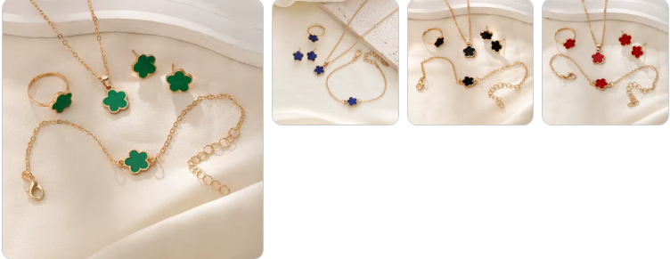 Shell Flower and Five-Leaf Clover Charm SET - 4 Complete Sets for 29
