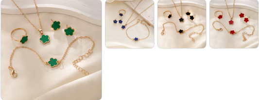 Shell Flower and Five-Leaf Clover Charm SET - 4 Complete Sets for 29