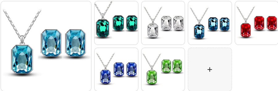 Multicolour Rectangle Crystal Necklace and Stud Earrings SET - 7 Complete Sets for £49/-