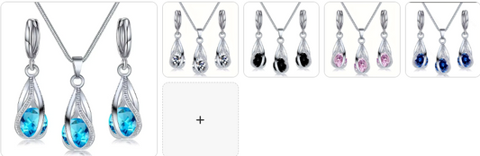 Crystal Zircon Waterdrop Diamond Pendant Necklace and Earrings SET - 5 Complete Sets for 49