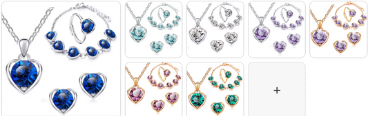 Heart-Shaped Crystal Necklace, Bracelet, Earrings and Ring Bridal SET - 7 Complete Sets for £49/-