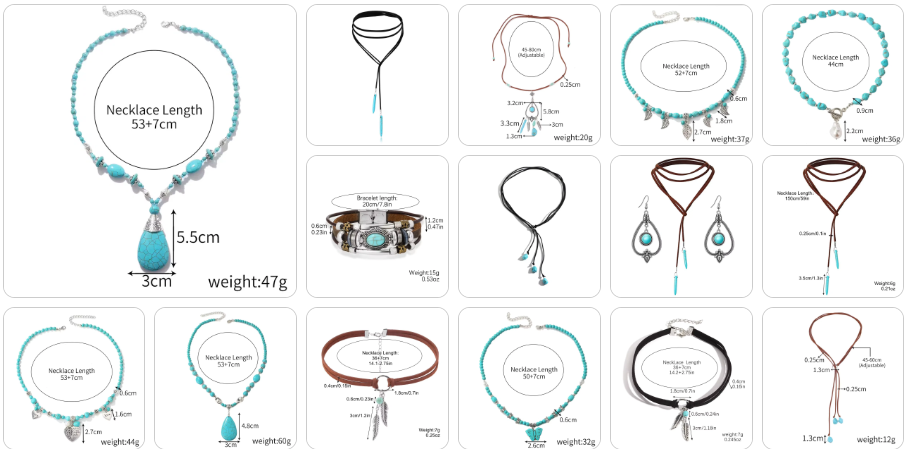 Bohemia Turquoise Pendant Necklace with Bamboo Chain - 15-Piece Set for £49/-