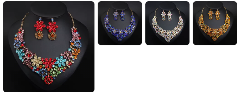 Flower Rhinestone Punk Crystal Necklace and Earrings SET - 4 Complete Sets for £49/-