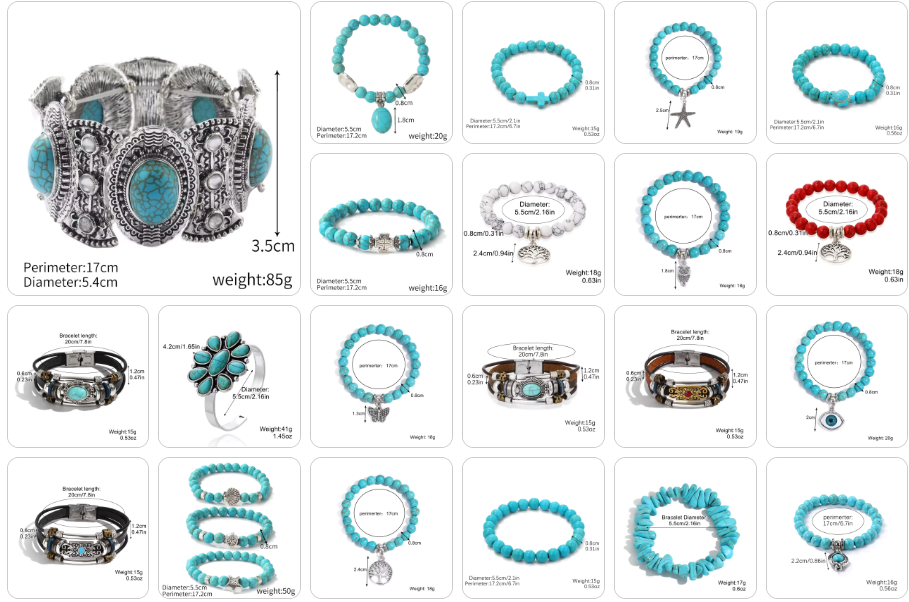 Vintage Bohemian Turquoise Beaded Bracelet and Bangle SET - 23 Pieces for £59/-