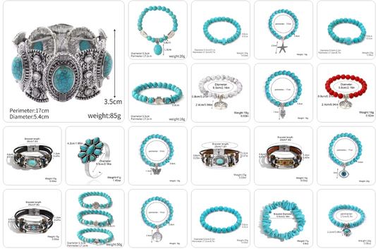 Vintage Bohemian Turquoise Beaded Bracelet and Bangle SET - 23 Pieces for £59/-