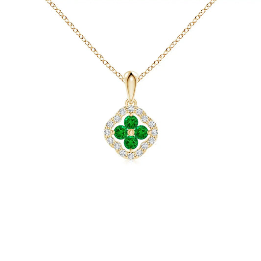 14K Solid Gold Natural Emerald Diamond Framed Emerald Clover Pendant Classic Fine Jewellery Anniversary Gift For Her 2026