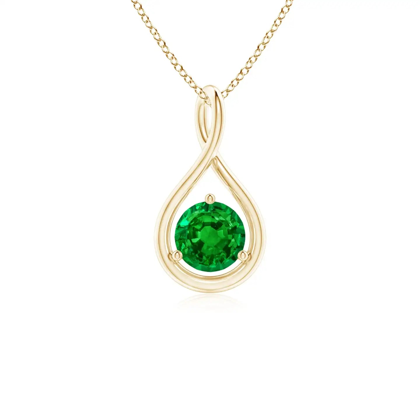 14K Solid Gold Natural Emerald Solitaire Round Infinity Twist Pendant Fine Jewellery Anniversary Wedding Gift For Her 2026