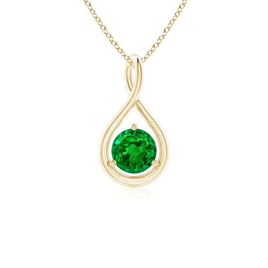 14K Solid Gold Natural Emerald Solitaire Round Infinity Twist Pendant Fine Jewellery Anniversary Wedding Gift For Her 2026