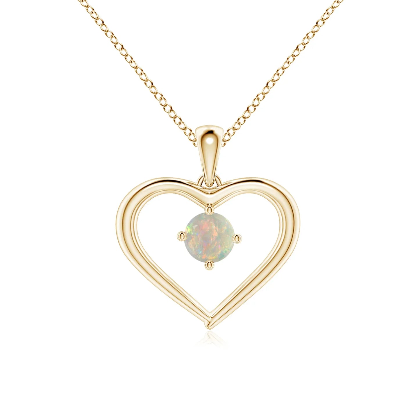 14K Solid Gold Natural Round Opal Solitaire Open Heart Pendant 2026 New Arrival Romantic Lover's Gift Fine Jewelry Gold Pendant