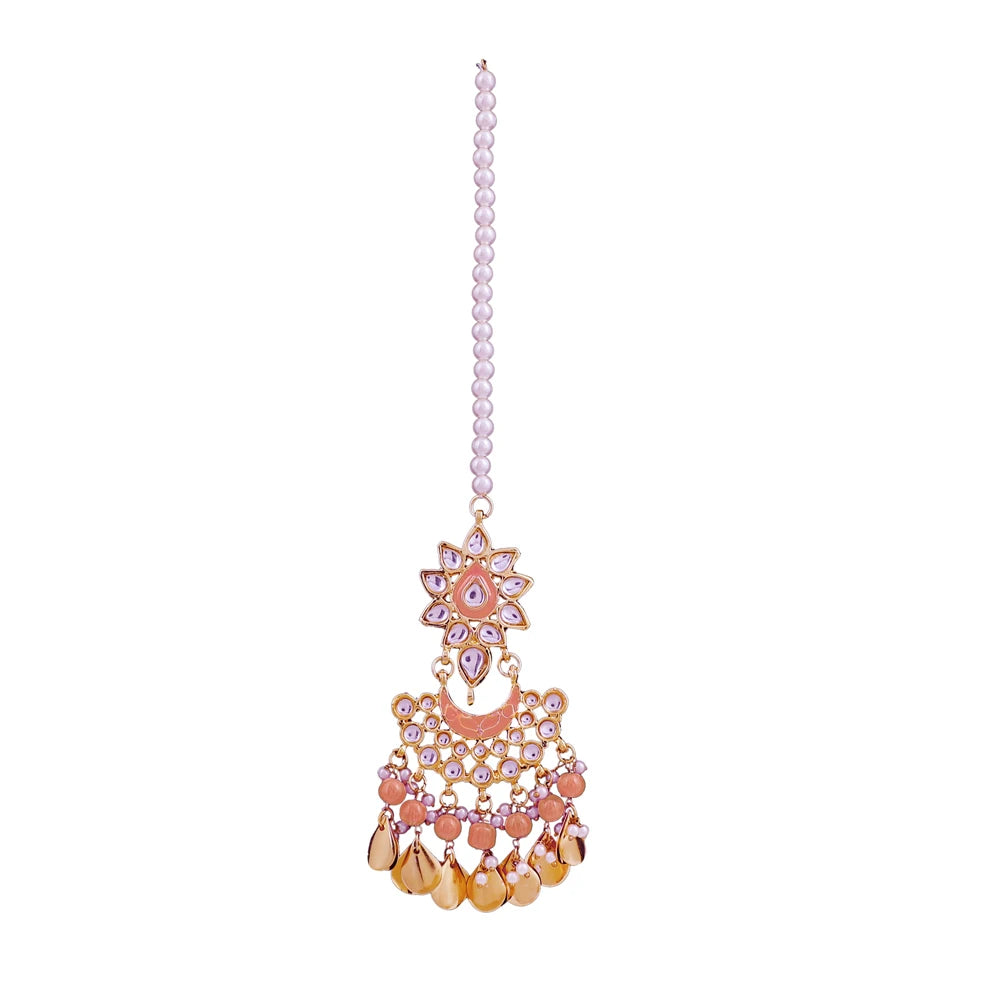 Indian Bollywood Style Alloy Gold Plated Classic Tikka Forehead Jewelry with Wedding Hair Clip for Girls and Women