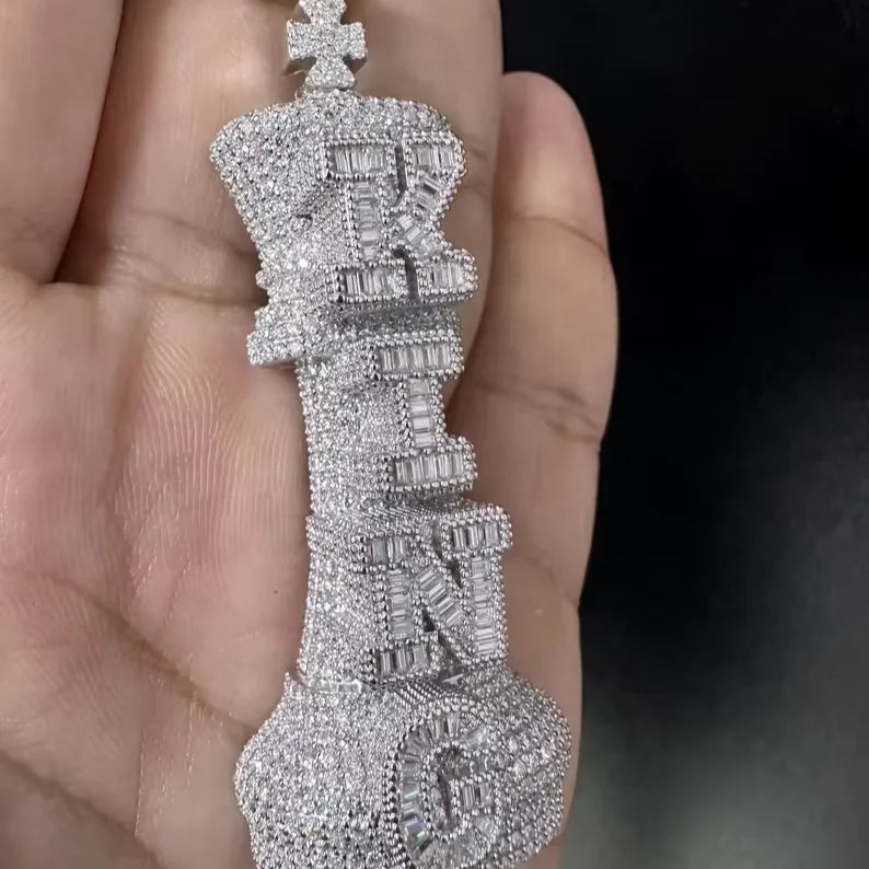 BiG-BOSS Iced Out King Chess Moissanite Freshwater Pearl Cushion Cut Luxury Sterling Silver Crown Design Hip Hop Pendant for Men