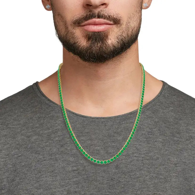 14k Gold Natural 18.6Ctw Green Emerald Precious Gemstone Tennis Chain Necklace Minimalist 3mm Round Stone Luxury Tennis Necklace
