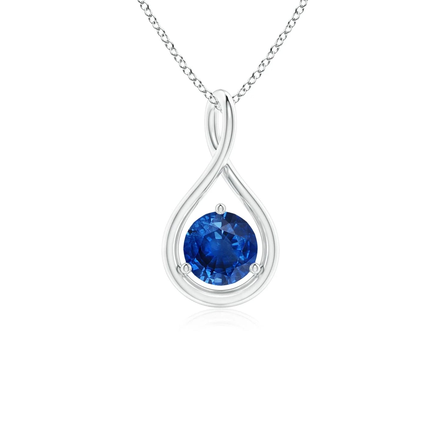 14k SOLID Gold Infinity Twisted Shape Minimalist Pendant Natural Round Cut Blue Sapphire Solitaire Pendant Link Chain Necklace