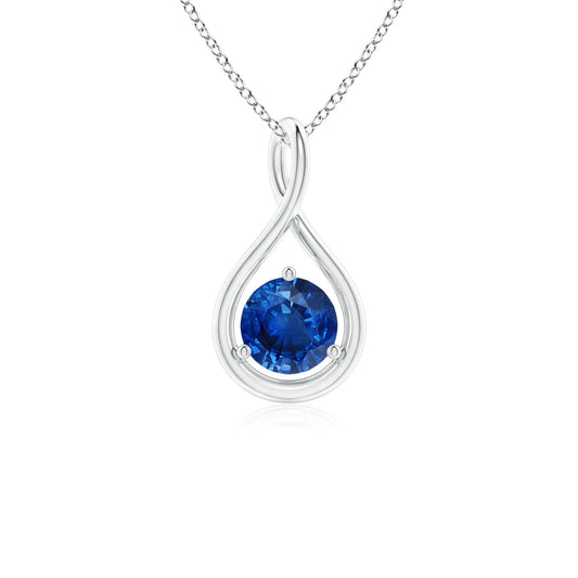 14k SOLID Gold Infinity Twisted Shape Minimalist Pendant Natural Round Cut Blue Sapphire Solitaire Pendant Link Chain Necklace