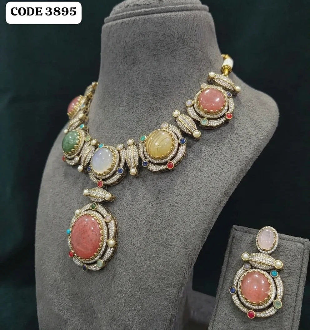 Luxury Multi Stone Statement Necklace Set for Women Bridal Party Wedding Designer Collar Jewelry Gift Collection Set