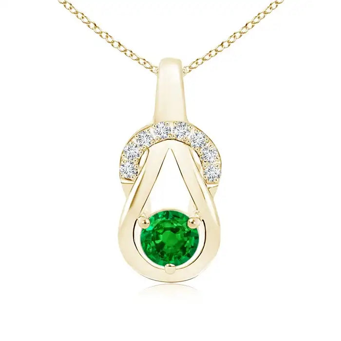 14K Solid Gold Natural Emerald Emerald Infinity Knot Pendant With Diamonds Classic Fine Jewellery Anniversary Gift For Her 2026