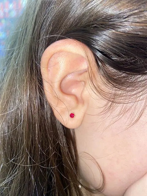 Ruby Round Cut Stud Earrings, 14kt Solid Gold Prong Set Engagement Women Fine Studs Luxury Earrings July Birthstone Jewelry