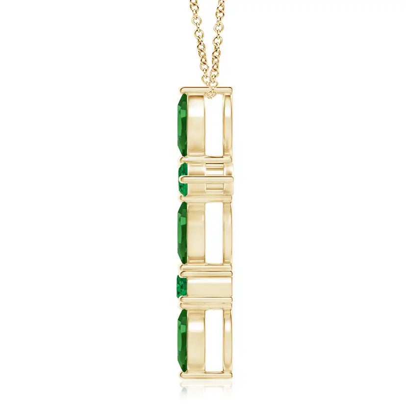 4.25G 14K 18K Gold Marquise & Round 0.78 Ctw Natural Green Emerald Studded Cross Charm Pendant Handmade Luxury Religious Pendant
