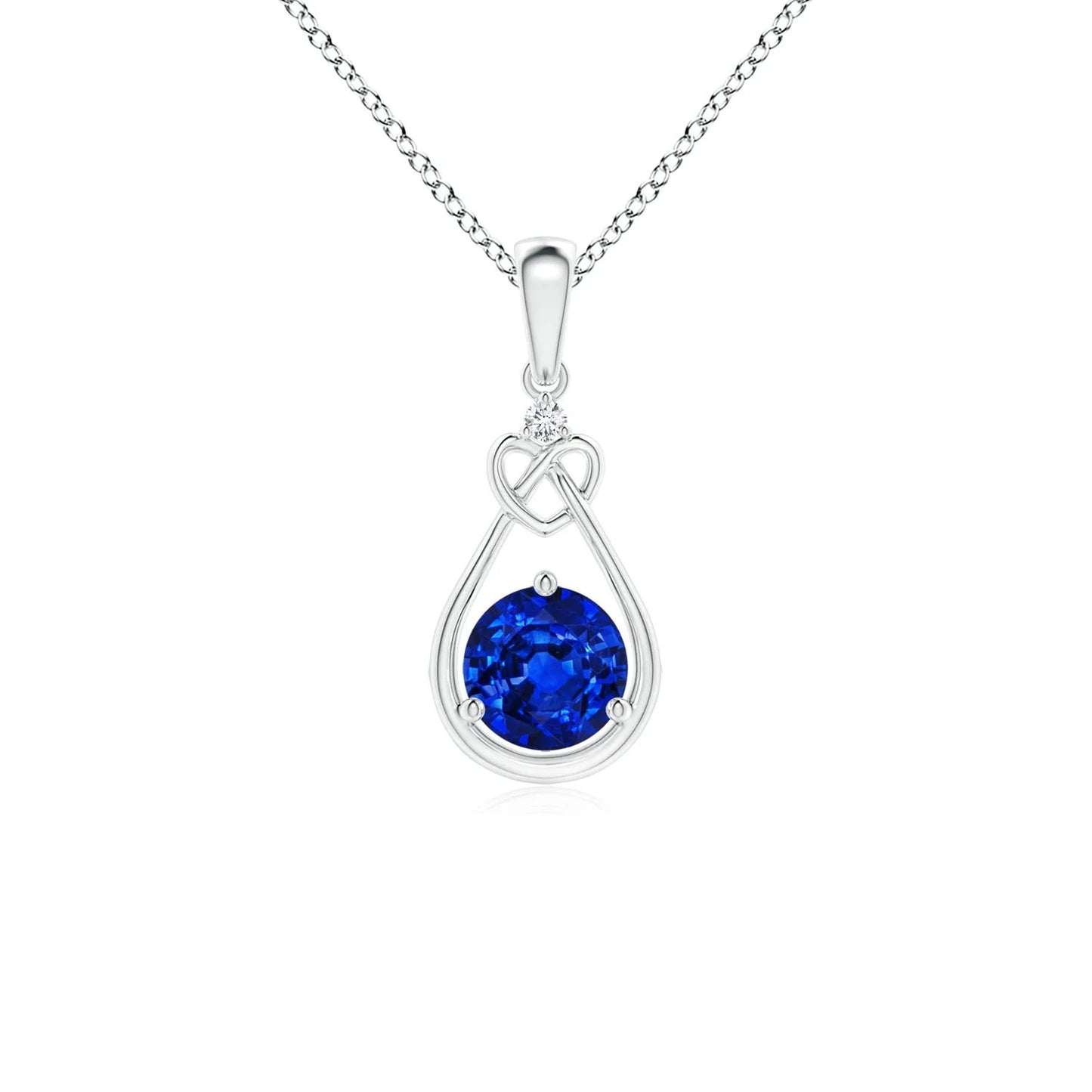 2026 Latest Design Fine Jewelry 14K Gold Natural 0.45Ct Blue Sapphire Knotted Heart Pendant With Diamond Romantic Gift For Her