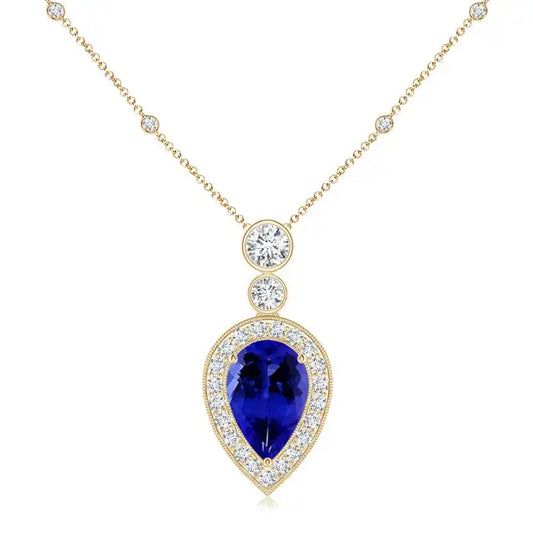 4.71g 14k 18k Gold Inverted Pear Cut 0.85 Ctw Tanzanite Pendant With 0.21ctw Diamond Igi Certified Stones High Quality Pendant