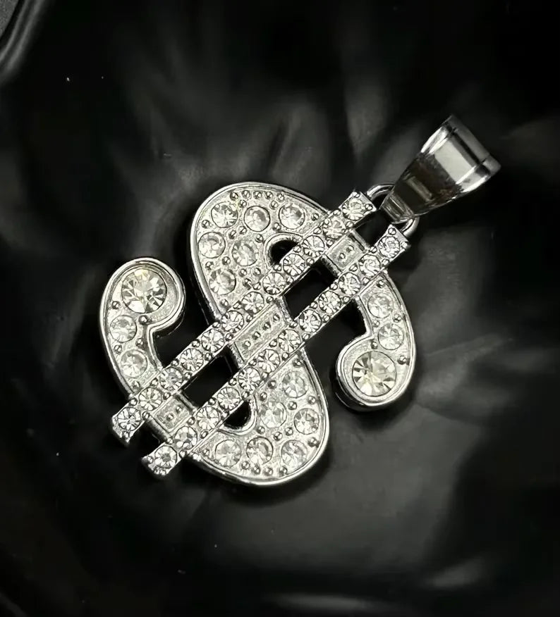 BiG-BOSS Luxury Moissanite Dollar Sign Iced Out Silver Hip Hop Pendant for Men and Women Party Occasion Krishnavii KP 019
