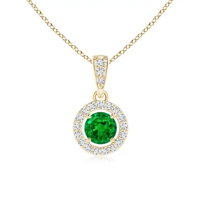 14K Solid Gold Natural Emerald Floating Pendant With Diamond Halo Fine Jewellery May Birthstone Anniversary Gift For Her 2026