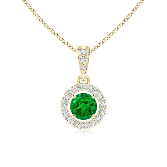 14K Solid Gold Natural Emerald Floating Pendant With Diamond Halo Fine Jewellery May Birthstone Anniversary Gift For Her 2026