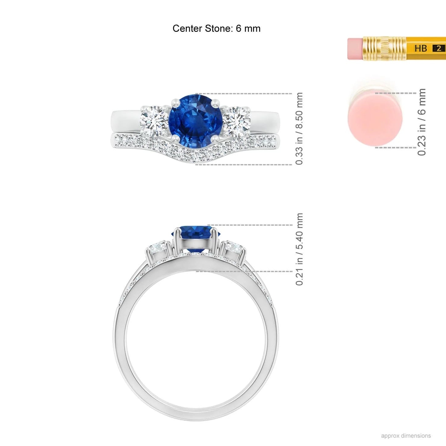 14K Solid Gold Natural Blue Sapphire & Diamond Three Stone Ring With Pave Set Diamond Band Bridal Set Fine Jewelry Wedding Ring