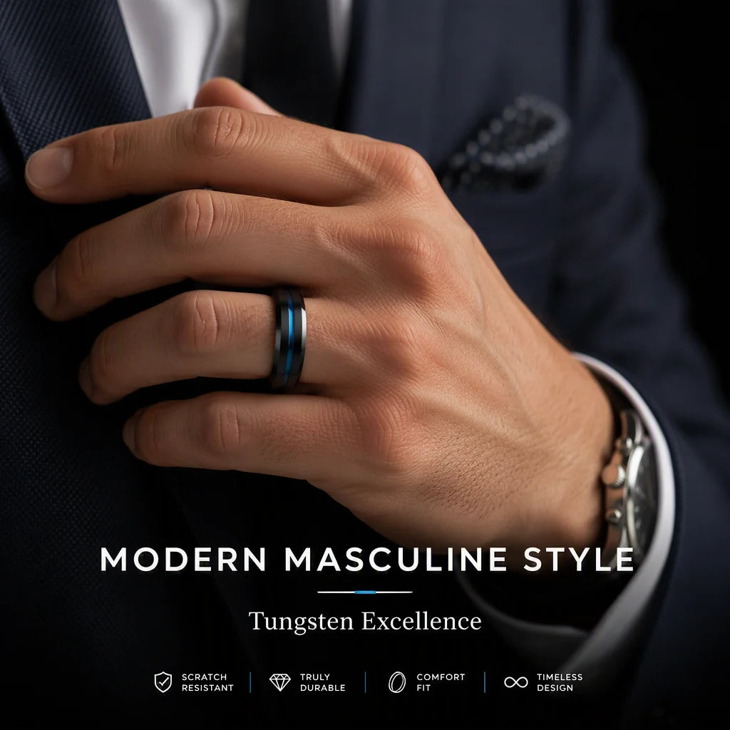 Custom High End 8mm Black Blue Brushed Mens Womens Tungsten Carbide Ring Fashion Band for Wedding Anniversary