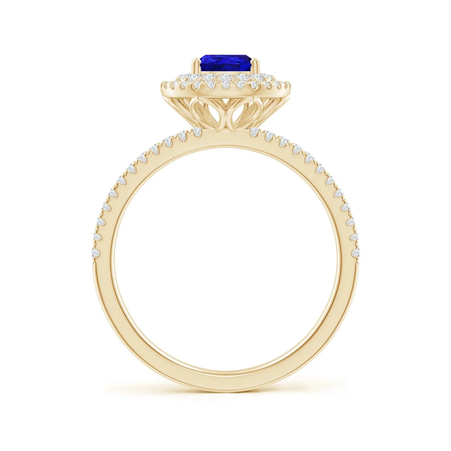 14K Solid Gold Pear Cut Natural Tanzanite and Diamond Double Halo Split Shank Ring Handmade Custom Fine Jewelry Engagement Ring