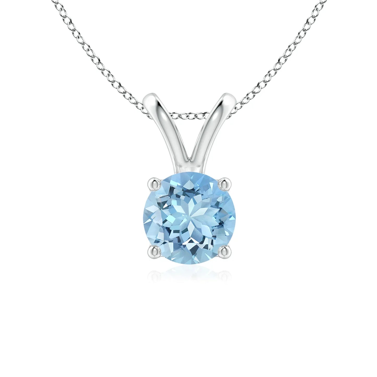 Top Quality Customized Handmade Birthstone Pendant 14K Pure Gold Natural Round Aquamarine V-Bale Solitaire 4 Claw Set Pendant