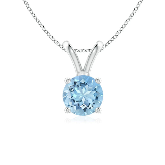 Top Quality Customized Handmade Birthstone Pendant 14K Pure Gold Natural Round Aquamarine V-Bale Solitaire 4 Claw Set Pendant