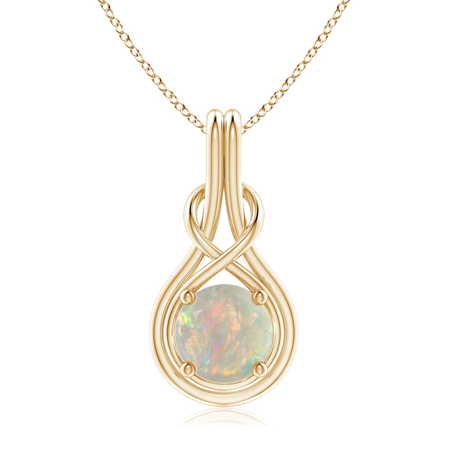 New Arrival Regular Wear Gemstone October Birthstone Pendant 14K Solid Gold Natural Round Opal Solitaire Infinity Knot Pendant