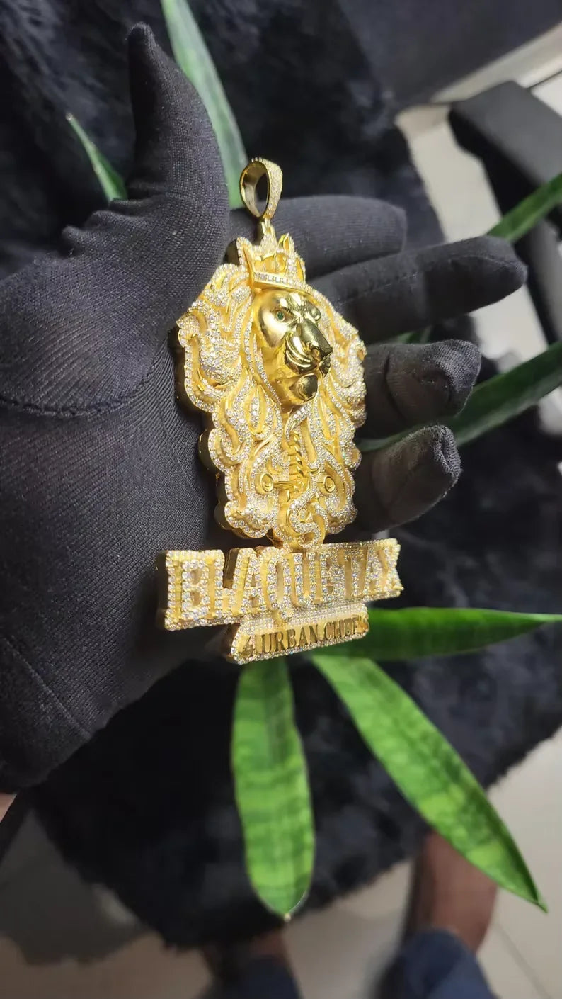 BiG-BOSS Iced Out Lion Head Pendant Gold Tone Crown Design Hip Hop Style Jewellery for Men