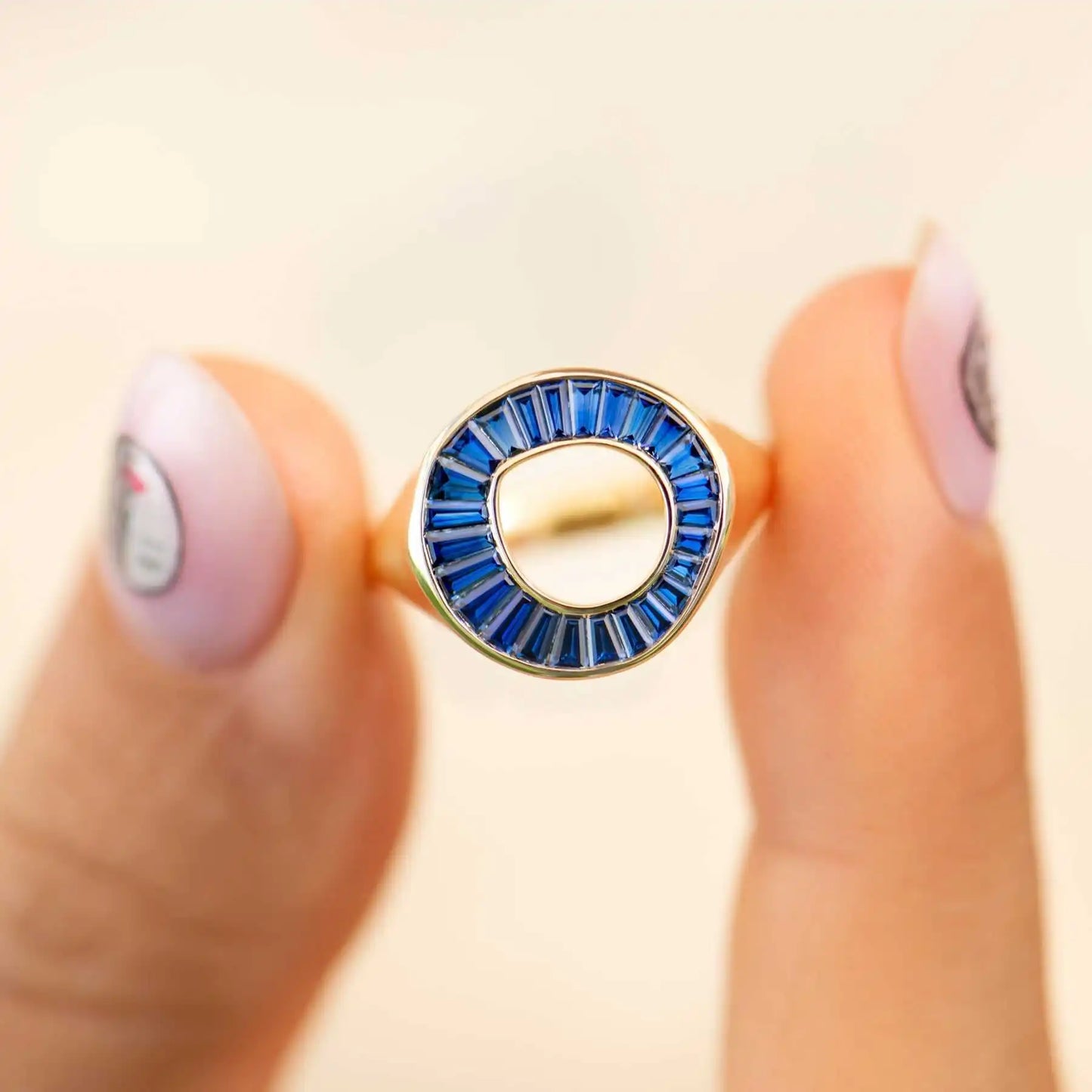 14K Real Gold Natural Royal Blue Sapphire Gemstone Signet Ring Tapered Baguette Cut 1Ct Blue Sapphire Fine Jewelry Wedding Rings