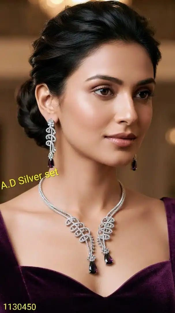 Elegant Amethyst Drop Necklace Set Silver Plated Purple Stone Wedding Party Bridal Fashion Jewelry Set for Women Gift Set