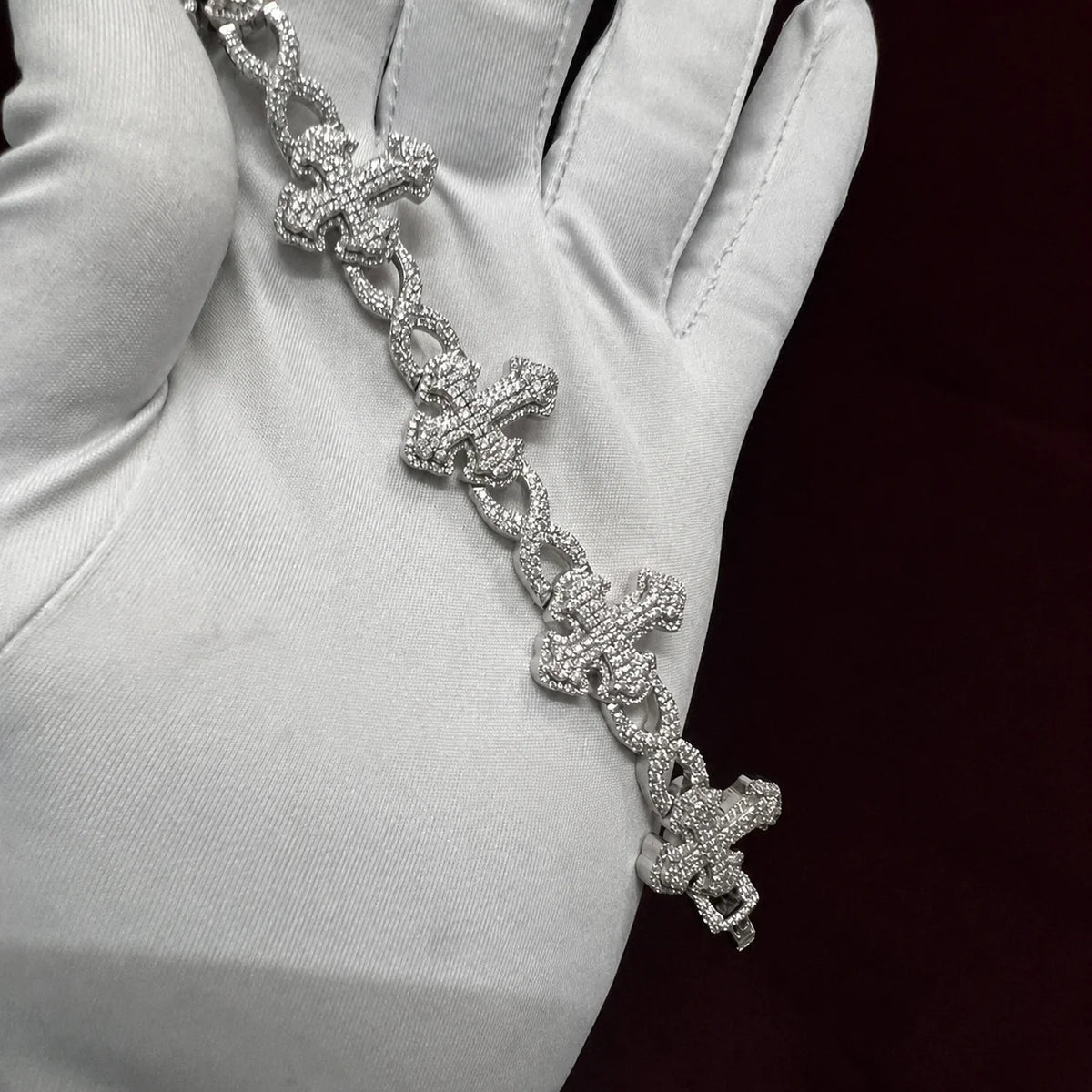 BiG-BOSS Fully Iced Gold Plated Cross Moissanite Hip Hop Diamond Bracelet Cushion Cut VVS1 Bling Luxury Cross Jewelry Men Women