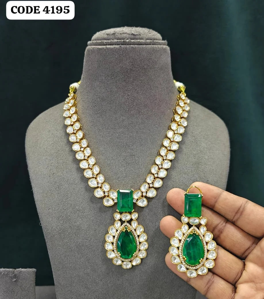 Elegant Emerald Pear Cut Gold Plated Necklace Earrings Set Marquise Cut Bezel Setting Bridal Wedding Party Jewelry Set