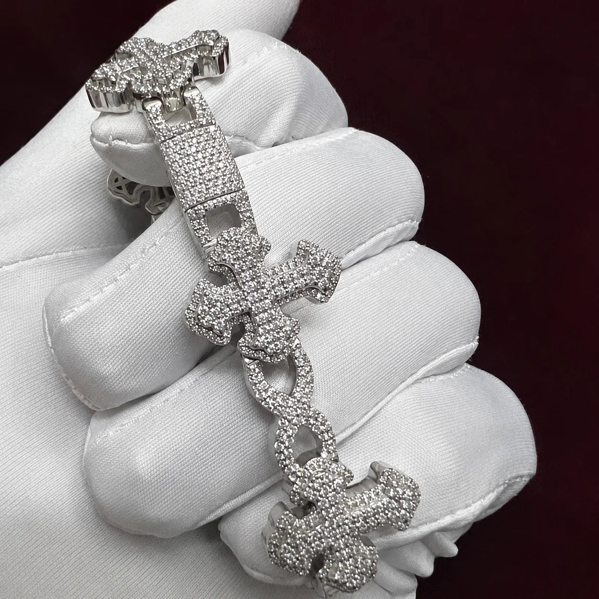 BiG-BOSS Fully Iced Gold Plated Cross Moissanite Hip Hop Diamond Bracelet Cushion Cut VVS1 Bling Luxury Cross Jewelry Men Women