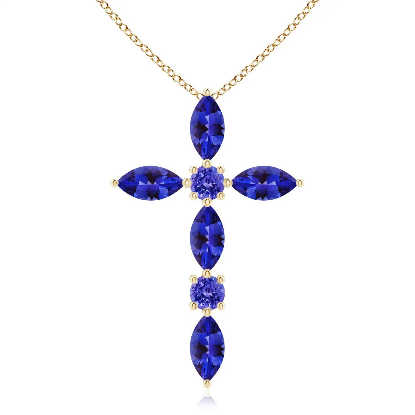 Top Quality Handmade Fine Jewelry Christmas Gift 14K Gold Marquise & Round 0.78Ct IGI Certified Natural Tanzanite Cross Pendant